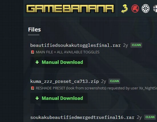 GameBanana Files: archivo principal, preset opcional y versiones distintas