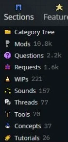 GameBanana Sections: Mods, Requests, Tools y Tutorials